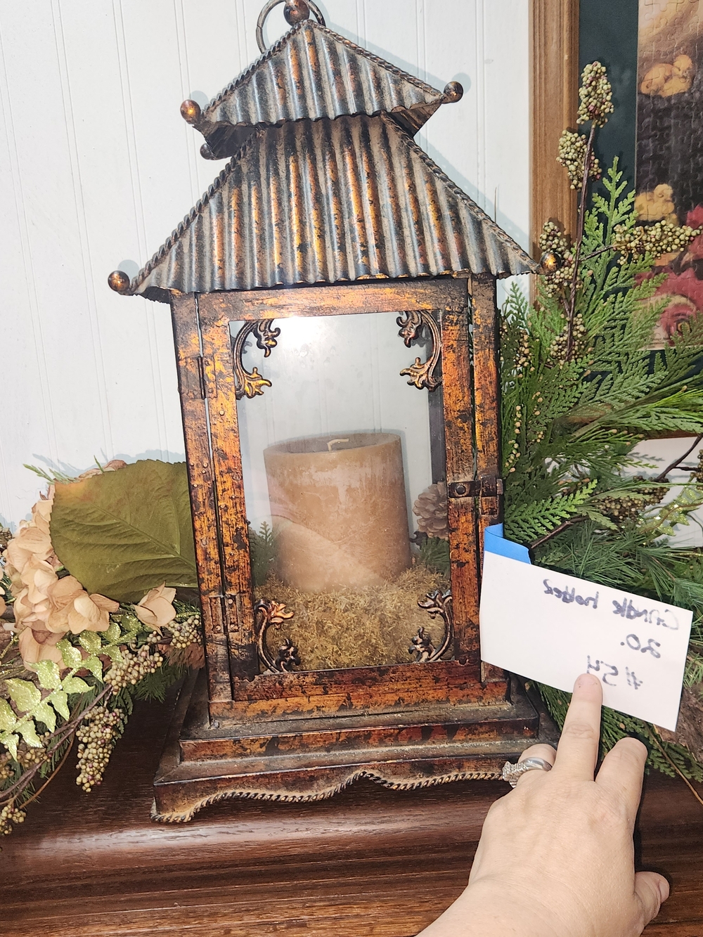 Rustic Gold Metal Lantern with Glass Panels